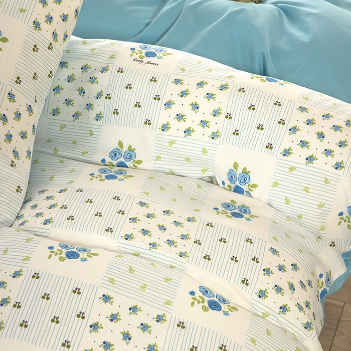 91家纺网 家纺一手货源 找家纺 梦莱家纺 2025新款水洗棉印花四件套 蓝玫格影