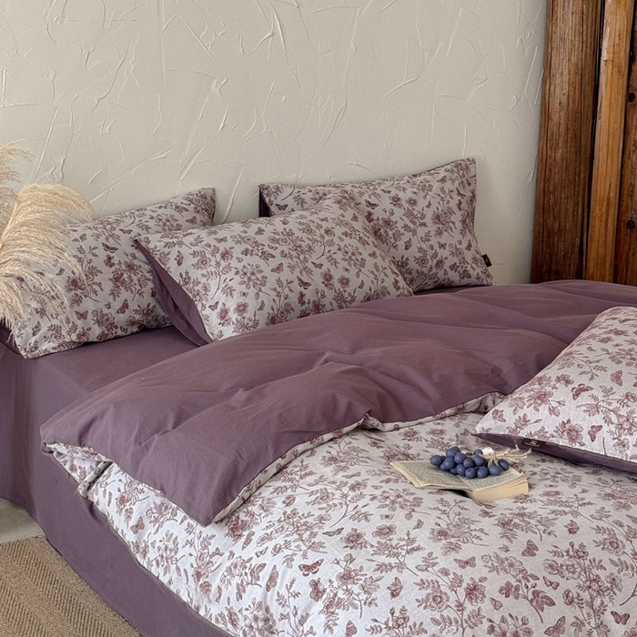 91家纺网 家纺一手货源 找家纺 于果 2025新款全棉纯棉色织提花四件套 如梦紫