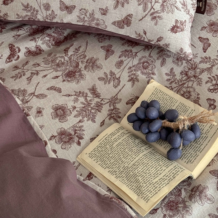 91家纺网 家纺一手货源 找家纺 于果 2025新款全棉纯棉色织提花四件套 如梦紫