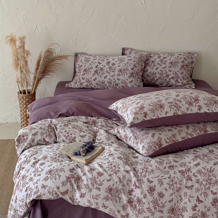 91家纺网 家纺一手货源 找家纺 于果 2025新款全棉纯棉色织提花四件套 如梦紫