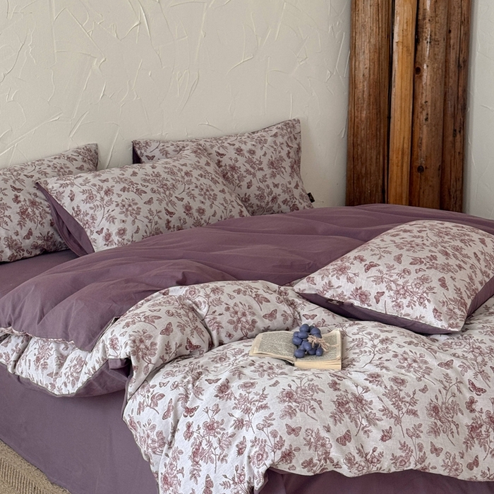 91家纺网 家纺一手货源 找家纺 于果 2025新款全棉纯棉色织提花四件套 如梦紫