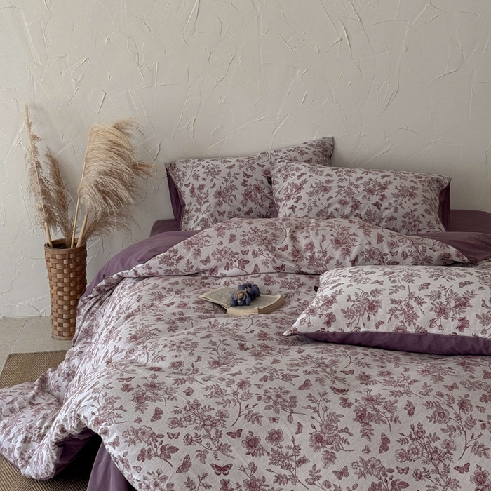 91家纺网 家纺一手货源 找家纺 于果 2025新款全棉纯棉色织提花四件套 如梦紫