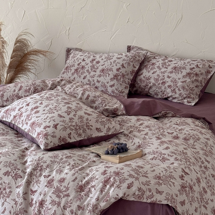 91家纺网 家纺一手货源 找家纺 于果 2025新款全棉纯棉色织提花四件套 如梦紫