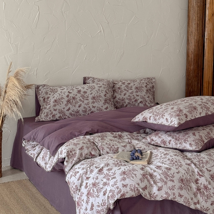 91家纺网 家纺一手货源 找家纺 于果 2025新款全棉纯棉色织提花四件套 如梦紫