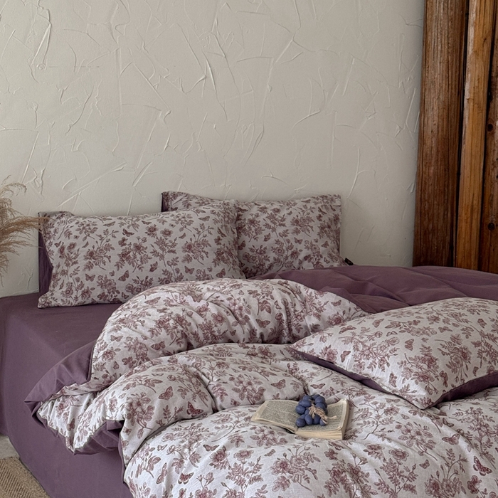 91家纺网 家纺一手货源 找家纺 于果 2025新款全棉纯棉色织提花四件套 如梦紫