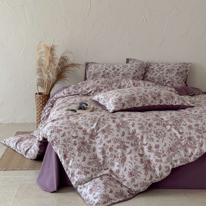 91家纺网 家纺一手货源 找家纺 于果 2025新款全棉纯棉色织提花四件套 如梦紫