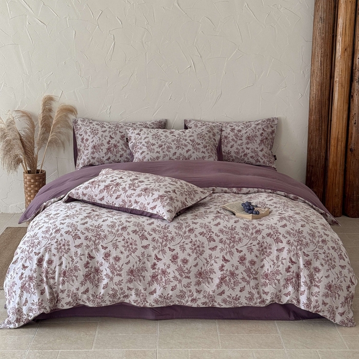 91家纺网 家纺一手货源 找家纺 于果 2025新款全棉纯棉色织提花四件套 如梦紫