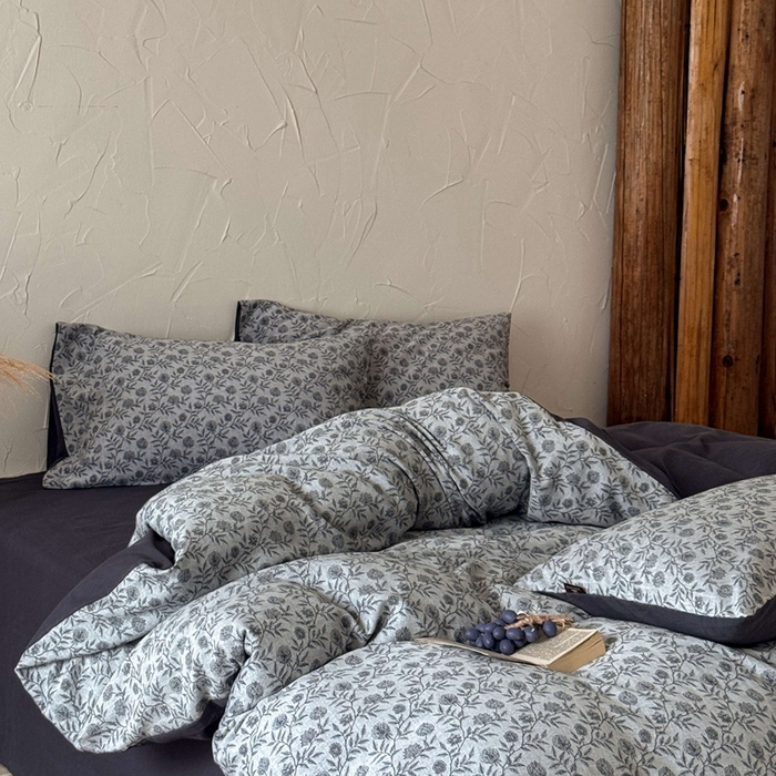 91家纺网 家纺一手货源 找家纺 于果 2025新款全棉纯棉色织提花四件套 夕颜