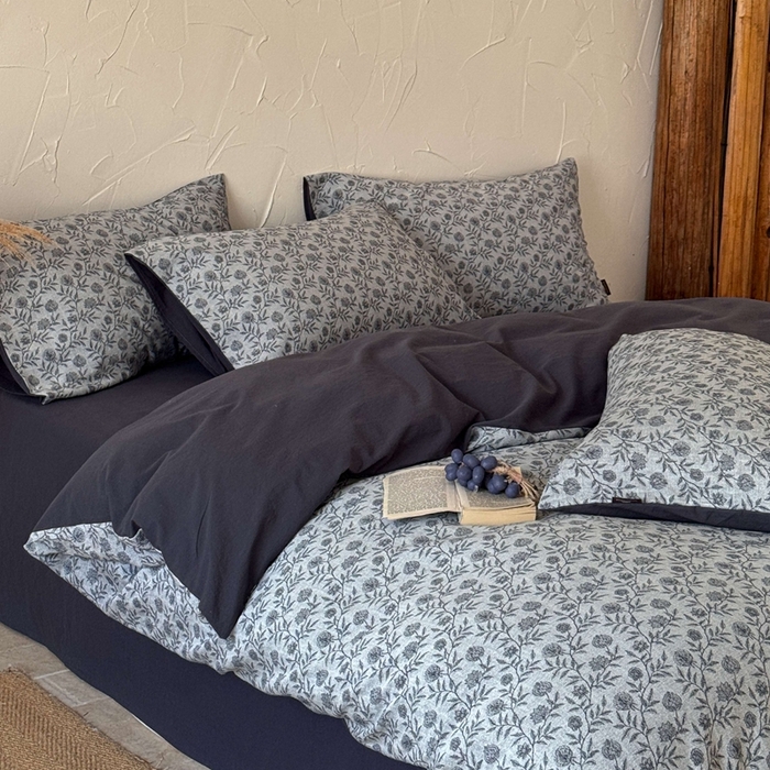 91家纺网 家纺一手货源 找家纺 于果 2025新款全棉纯棉色织提花四件套 夕颜