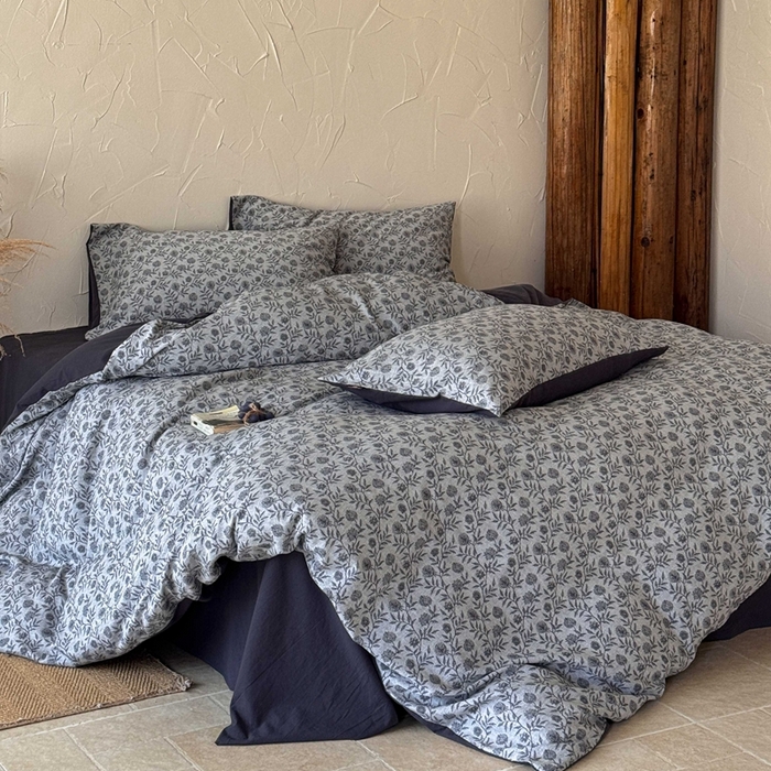 91家纺网 家纺一手货源 找家纺 于果 2025新款全棉纯棉色织提花四件套 夕颜