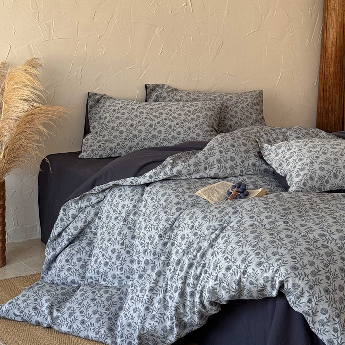 91家纺网 家纺一手货源 找家纺 于果 2025新款全棉纯棉色织提花四件套 夕颜