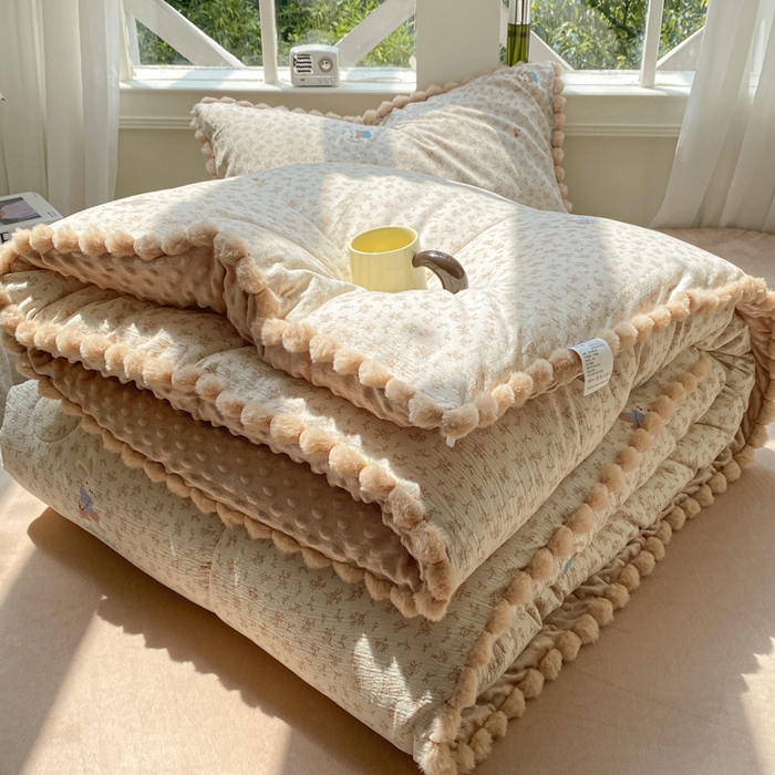 米乐被业 2025新款毛球豆豆被卡通被子被芯冬被 可爱萌兔