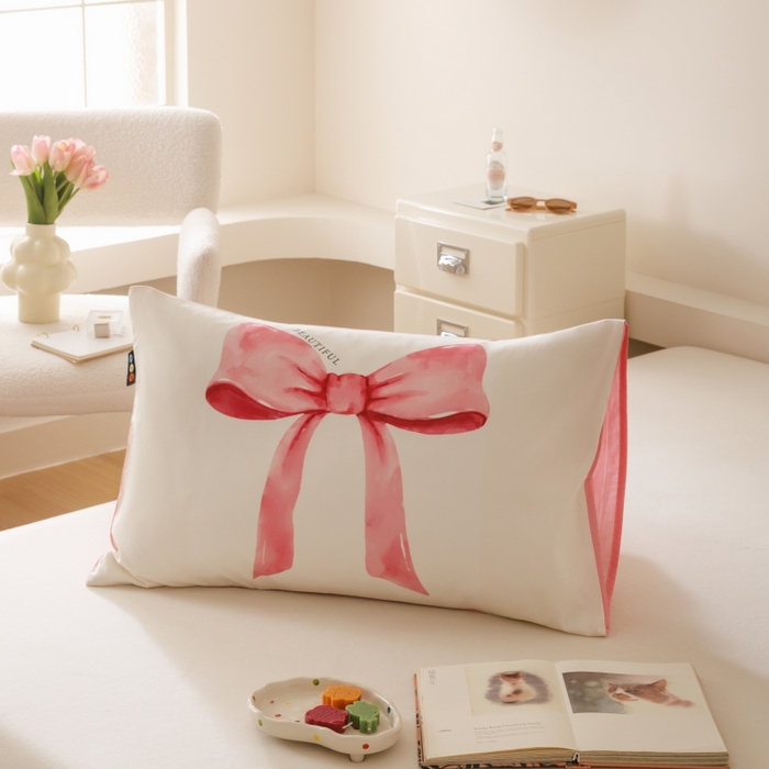 RYB红黄兰 2025新款ins全棉40s纯棉13372大版数码印花枕套单品枕套枕套单件 粉粉蝴蝶结