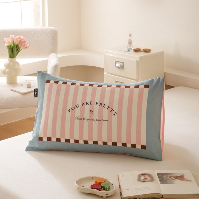 RYB红黄兰 2025新款ins全棉40s纯棉13372大版数码印花枕套单品枕套枕套单件 粉条少女心