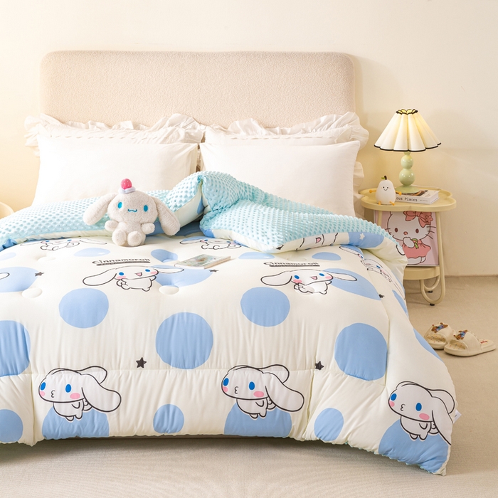 91家纺网 家纺一手货源 找家纺 米乐被业 2025新款三丽鸥水洗棉豆豆被被子被芯冬被 波点大耳狗