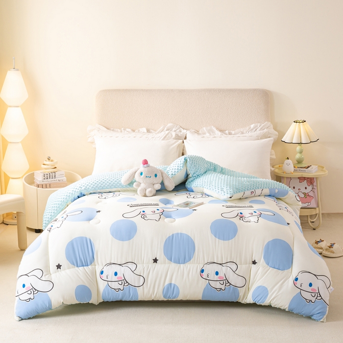 91家纺网 家纺一手货源 找家纺 米乐被业 2025新款三丽鸥水洗棉豆豆被被子被芯冬被 波点大耳狗