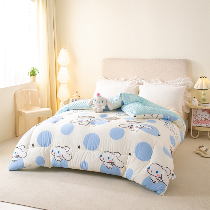 91家纺网 家纺一手货源 找家纺 米乐被业 2025新款三丽鸥水洗棉豆豆被被子被芯冬被 波点大耳狗