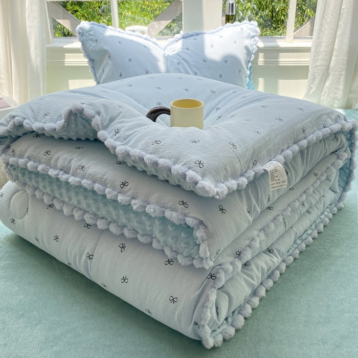 米乐被业 2025新款毛球豆豆被小清新被子被芯 韩系蝴蝶结