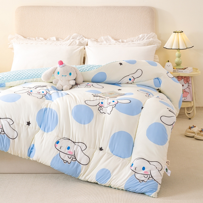 91家纺网 家纺一手货源 找家纺 米乐被业 2025新款三丽鸥水洗棉豆豆被被子被芯冬被 波点大耳狗