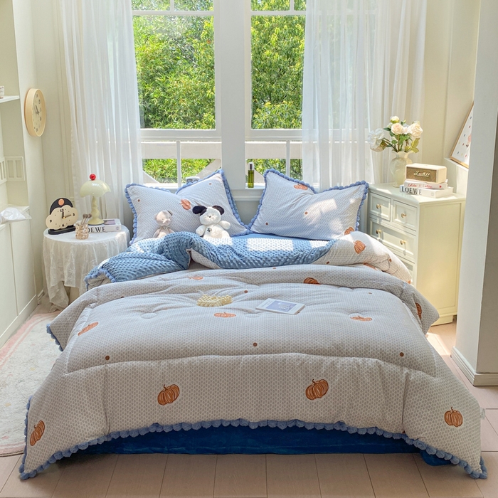 91家纺网 家纺一手货源 找家纺 米乐被业 2025新款毛球豆豆被卡通被子被芯冬被 可爱南瓜