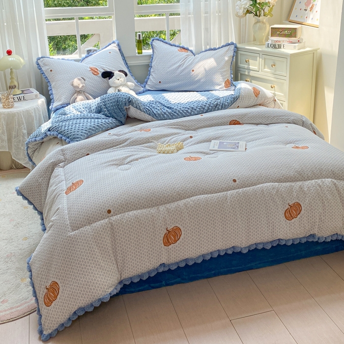 91家纺网 家纺一手货源 找家纺 米乐被业 2025新款毛球豆豆被卡通被子被芯冬被 可爱南瓜