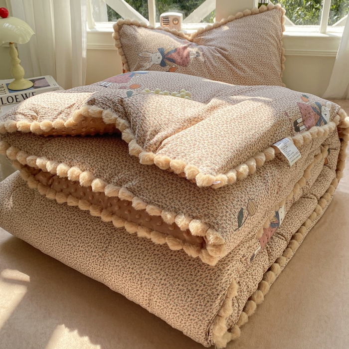 米乐被业 2025新款毛球豆豆被卡通被子被芯冬被 田园兔