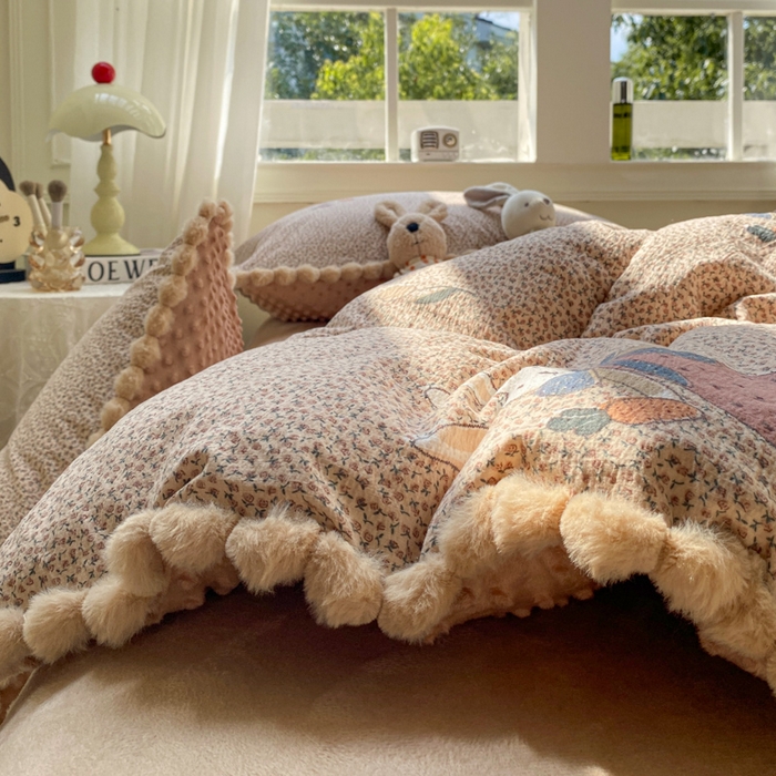 91家纺网 家纺一手货源 找家纺 米乐被业 2025新款毛球豆豆被卡通被子被芯冬被 田园兔