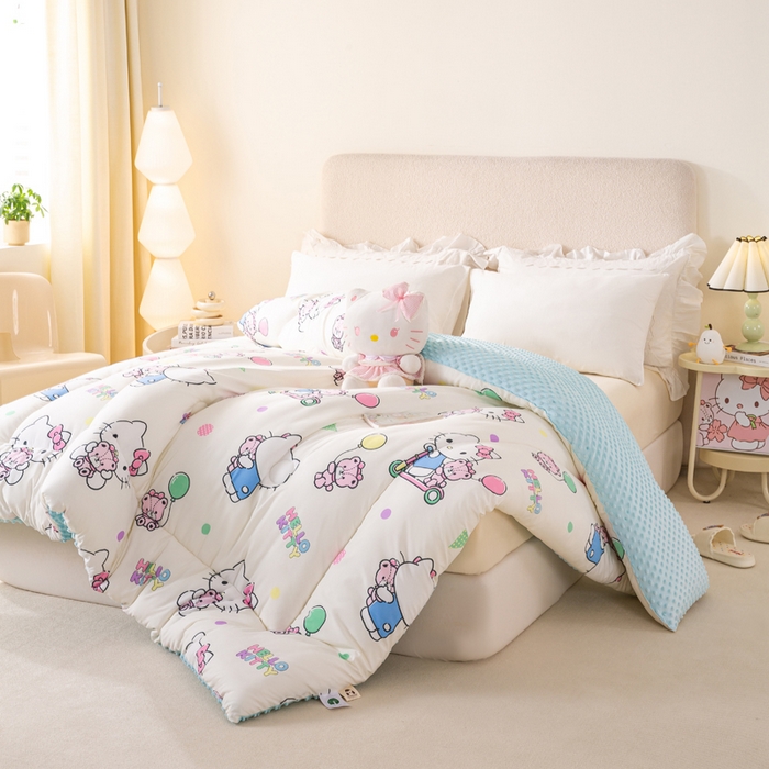 91家纺网 家纺一手货源 找家纺 米乐被业 2025新款三丽鸥水洗棉豆豆被被子被芯冬被 可爱KT猫