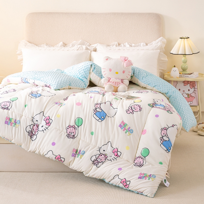 91家纺网 家纺一手货源 找家纺 米乐被业 2025新款三丽鸥水洗棉豆豆被被子被芯冬被 可爱KT猫