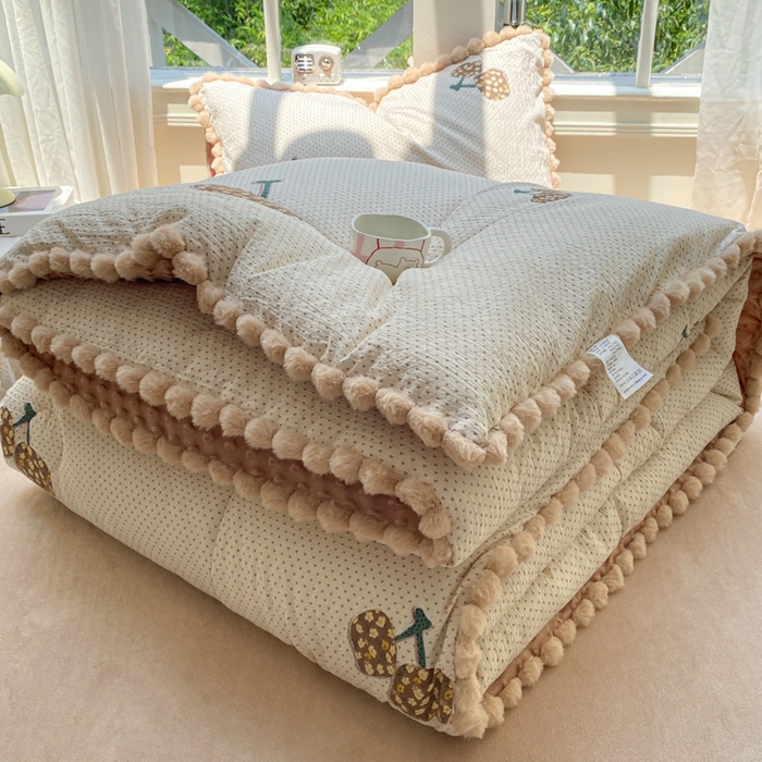 米乐被业 2025新款毛球豆豆被卡通被子被芯冬被 樱桃琥珀