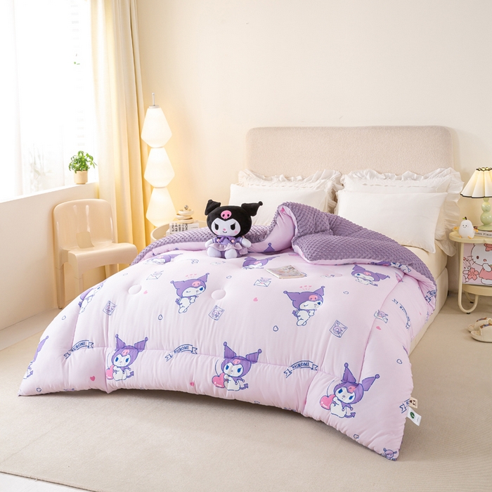 91家纺网 家纺一手货源 找家纺 米乐被业 2025新款三丽鸥水洗棉豆豆被被子被芯冬被 库洛米之心