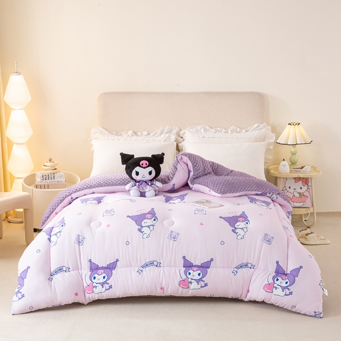 91家纺网 家纺一手货源 找家纺 米乐被业 2025新款三丽鸥水洗棉豆豆被被子被芯冬被 库洛米之心