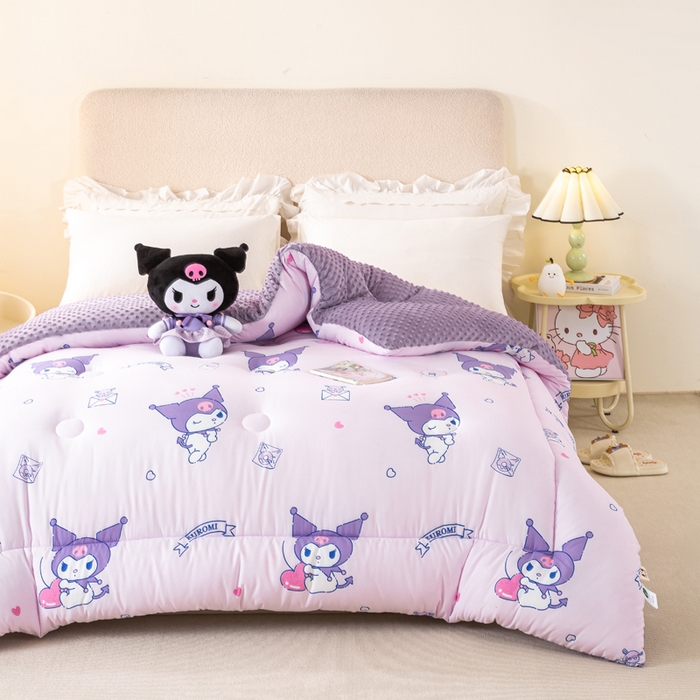 91家纺网 家纺一手货源 找家纺 米乐被业 2025新款三丽鸥水洗棉豆豆被被子被芯冬被 库洛米之心