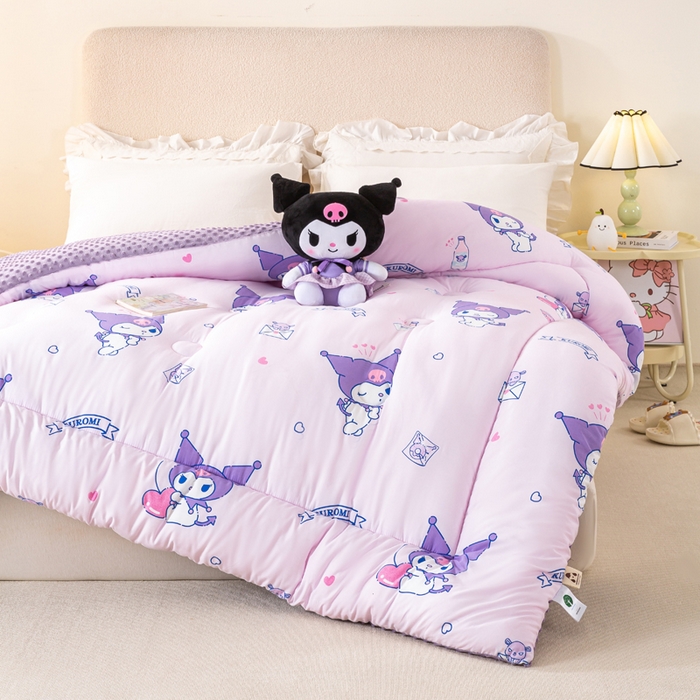 91家纺网 家纺一手货源 找家纺 米乐被业 2025新款三丽鸥水洗棉豆豆被被子被芯冬被 库洛米之心