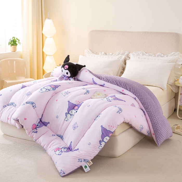 91家纺网 家纺一手货源 找家纺 米乐被业 2025新款三丽鸥水洗棉豆豆被被子被芯冬被 库洛米之心