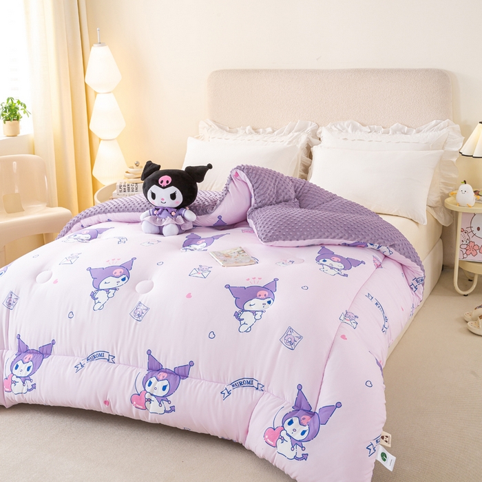 91家纺网 家纺一手货源 找家纺 米乐被业 2025新款三丽鸥水洗棉豆豆被被子被芯冬被 库洛米之心