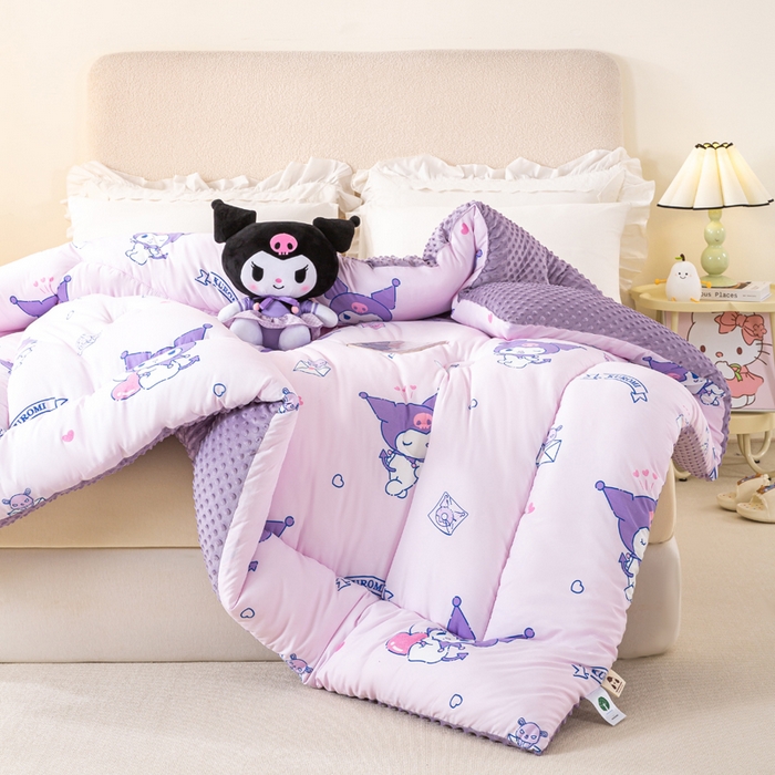 91家纺网 家纺一手货源 找家纺 米乐被业 2025新款三丽鸥水洗棉豆豆被被子被芯冬被 库洛米之心