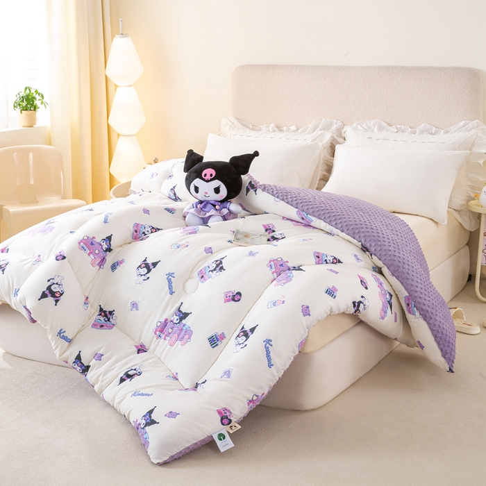 91家纺网 家纺一手货源 找家纺 米乐被业 2025新款三丽鸥水洗棉豆豆被被子被芯冬被 库洛米总动员