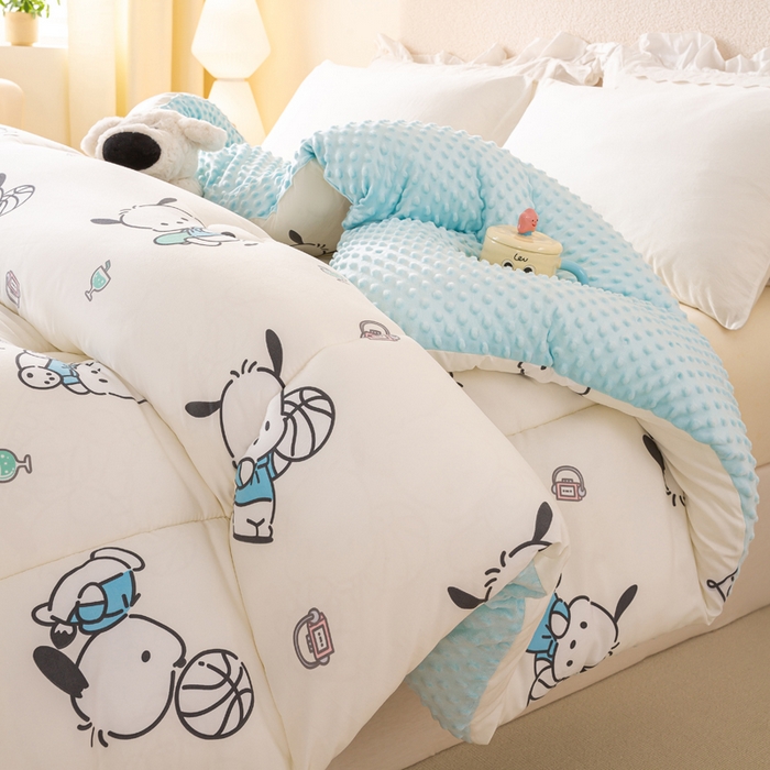 91家纺网 家纺一手货源 找家纺 米乐被业 2025新款三丽鸥水洗棉豆豆被被子被芯冬被 帕恰狗