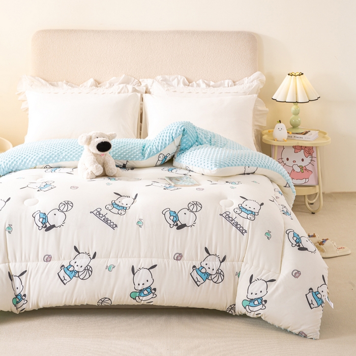 91家纺网 家纺一手货源 找家纺 米乐被业 2025新款三丽鸥水洗棉豆豆被被子被芯冬被 帕恰狗