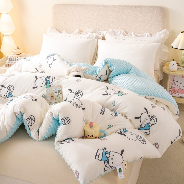 91家纺网 家纺一手货源 找家纺 米乐被业 2025新款三丽鸥水洗棉豆豆被被子被芯冬被 帕恰狗