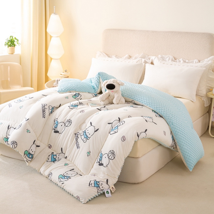 91家纺网 家纺一手货源 找家纺 米乐被业 2025新款三丽鸥水洗棉豆豆被被子被芯冬被 帕恰狗