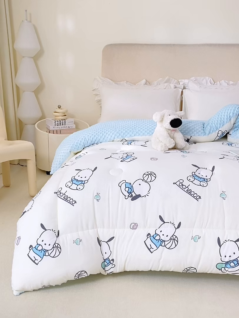 91家纺网 家纺一手货源 找家纺 米乐被业 2025新款三丽鸥水洗棉豆豆被被子被芯冬被 帕恰狗