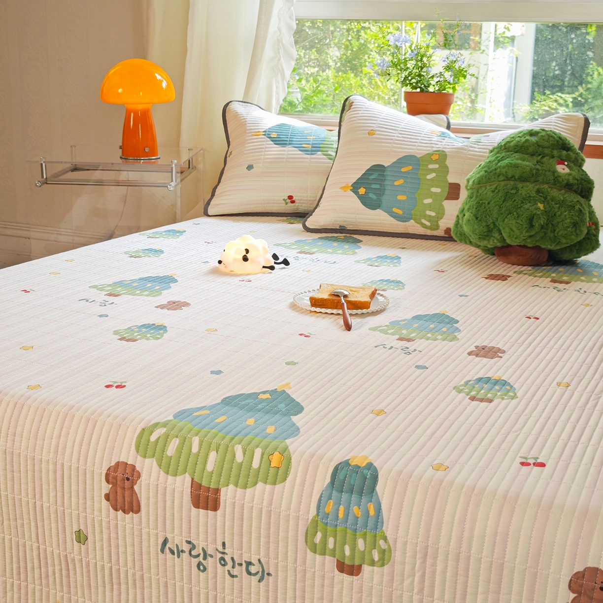 91家纺网 家纺一手货源 找家纺 鑫喜莱家纺 2025新款13372全棉纯棉床盖三件套-萌趣森林 萌趣森林-风格二