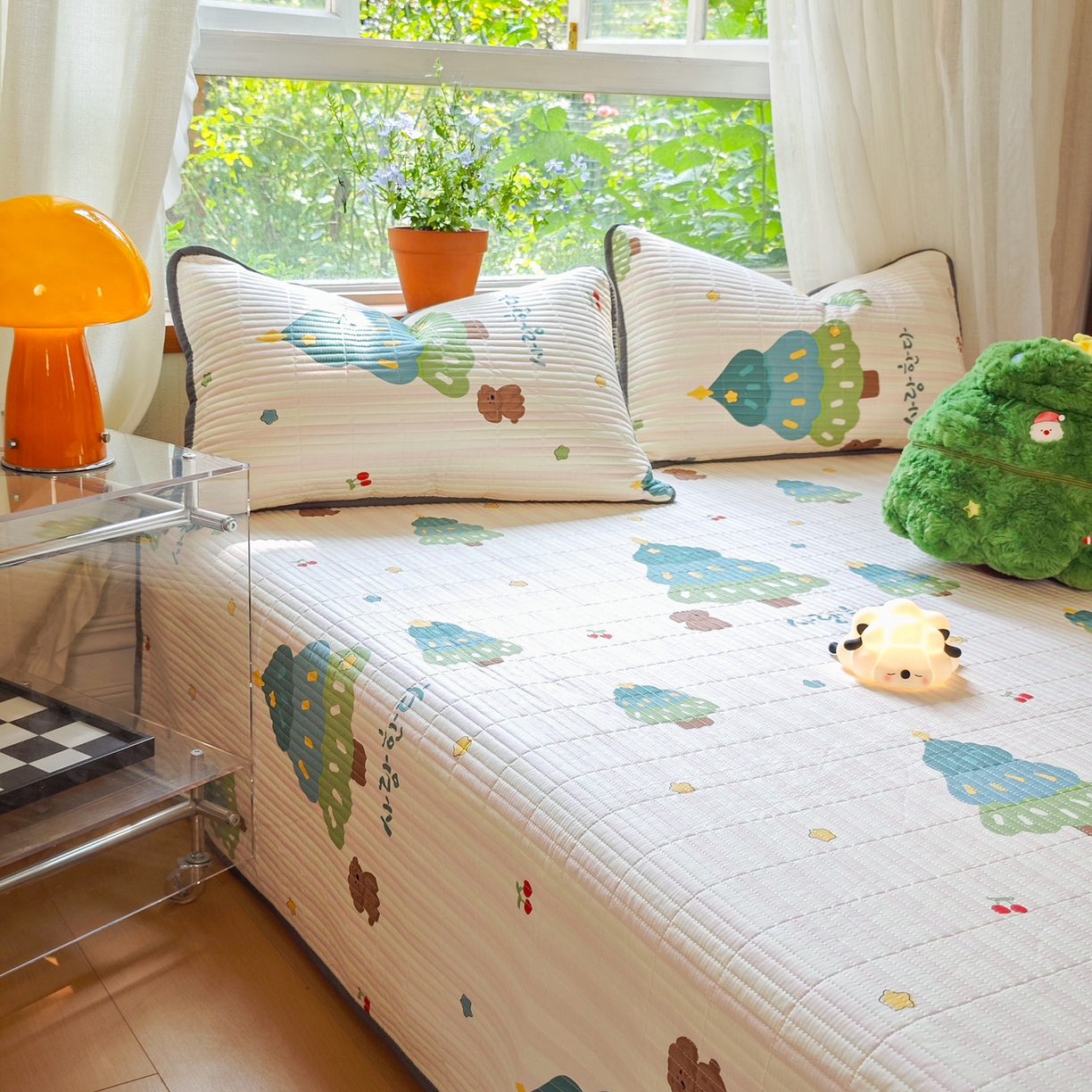 91家纺网 家纺一手货源 找家纺 鑫喜莱家纺 2025新款13372全棉纯棉床盖三件套-萌趣森林 萌趣森林-风格二