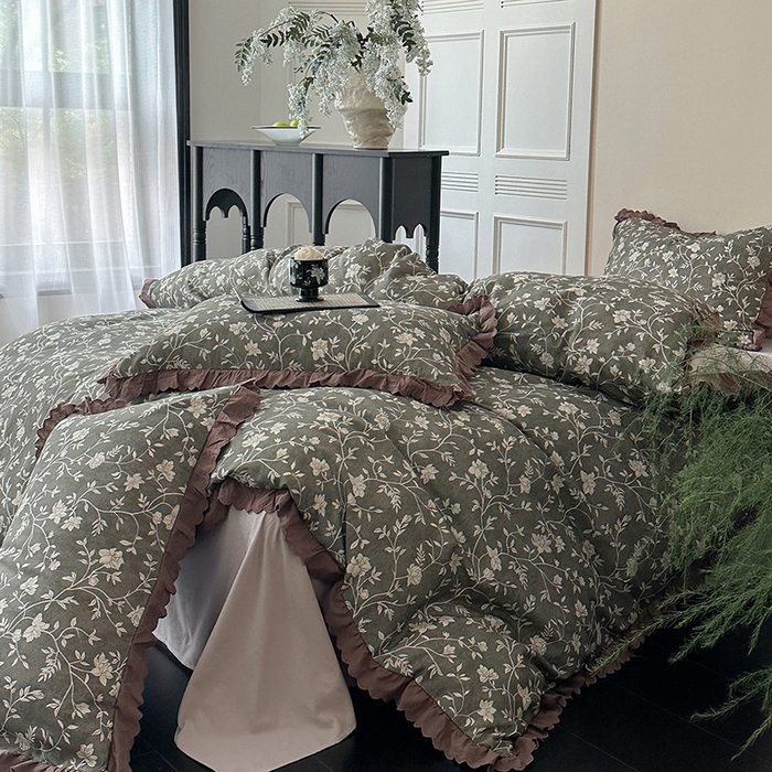 91家纺网 家纺一手货源 找家纺 （总）三朵家纺 2025新款秋冬全棉纯棉加厚磨毛法式花边四件套