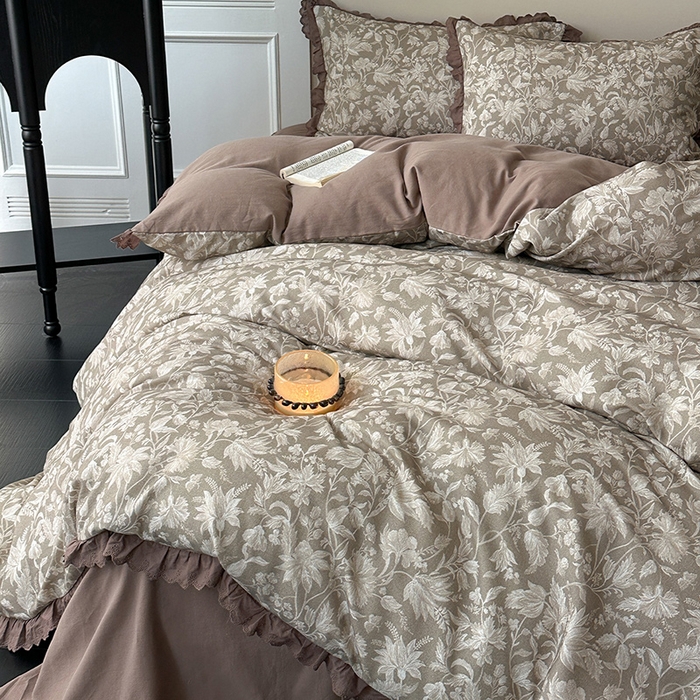 91家纺网 家纺一手货源 找家纺 三朵家纺 2025新款秋冬全棉纯棉加厚磨毛法式花边四件套 优雅花香