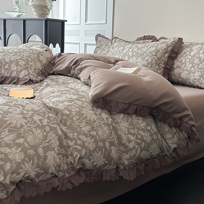 91家纺网 家纺一手货源 找家纺 三朵家纺 2025新款秋冬全棉纯棉加厚磨毛法式花边四件套 优雅花香