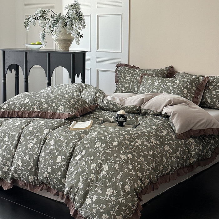 91家纺网 家纺一手货源 找家纺 （总）三朵家纺 2025新款秋冬全棉纯棉加厚磨毛法式花边四件套