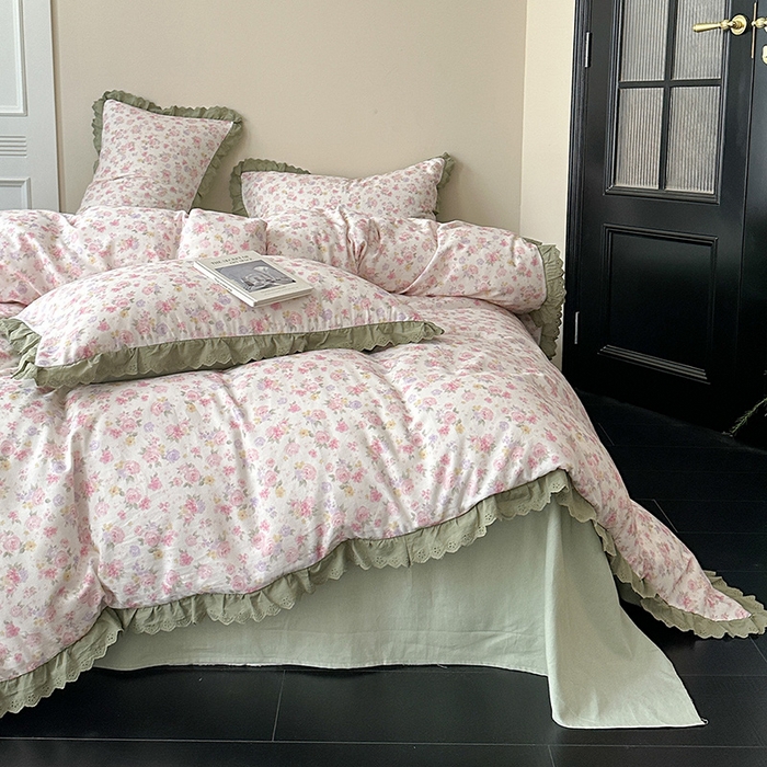 91家纺网 家纺一手货源 找家纺 （总）三朵家纺 2025新款秋冬全棉纯棉加厚磨毛法式花边四件套